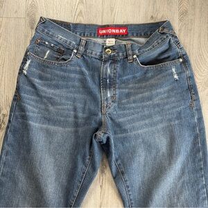 UNIONBAY Jeans Mens 32x34 Medium Wash Blue Relaxed Straight Denim Distressed Y2K